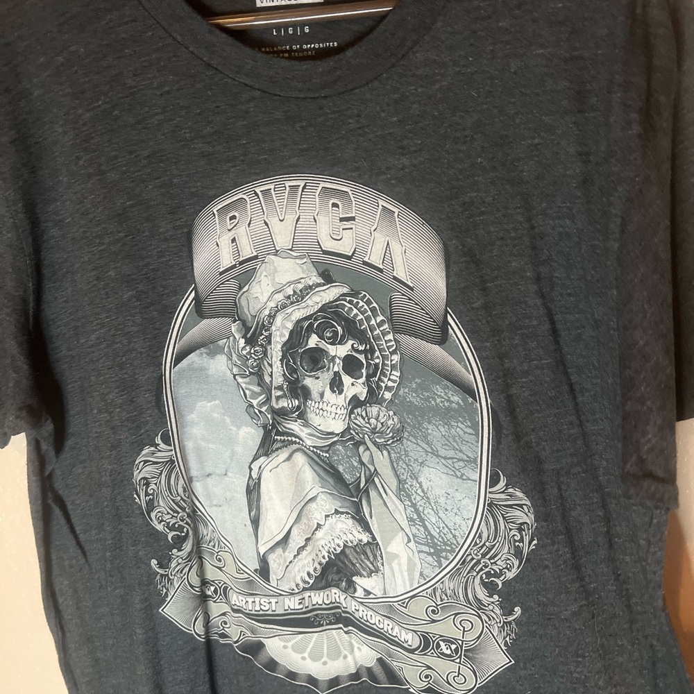 RVCA Charcoal Graphic Tee with Skull Design